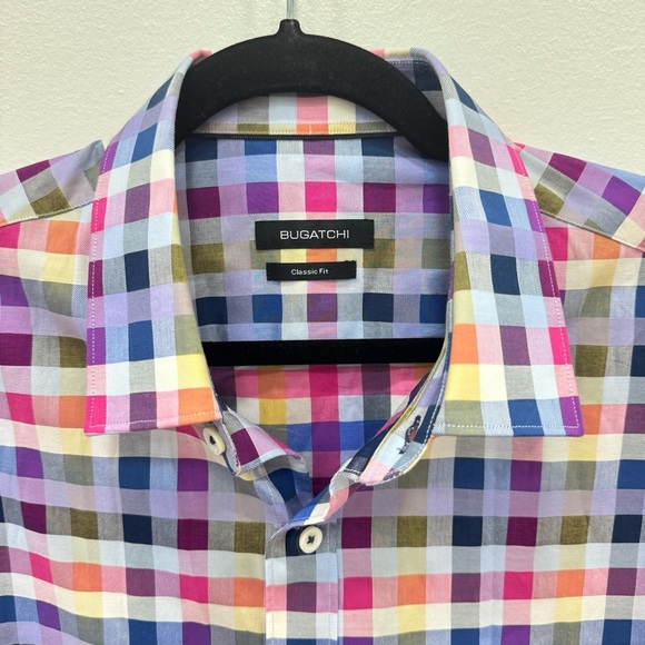 BUGATCHI Button Down Shirt Mens Custom Fit Long Sleeve Geo Print Blue Multicolor - Picture 2 of 5